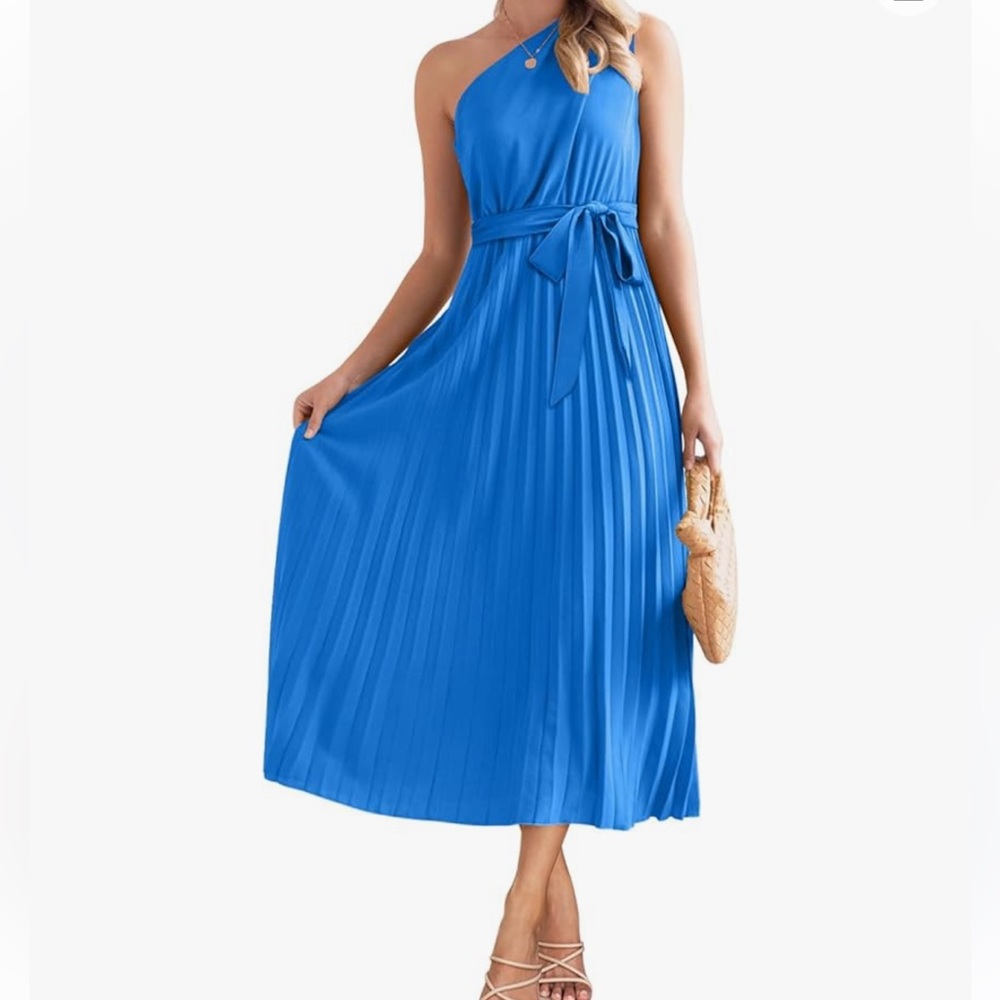 Women's MIHOLL Dress Casual One Shoulder Midi A Line Long Pleated NWT size MED